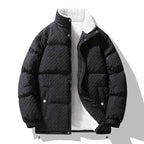 Men's Black Chevron Quilted Fleece Lined Water Resistant Coat