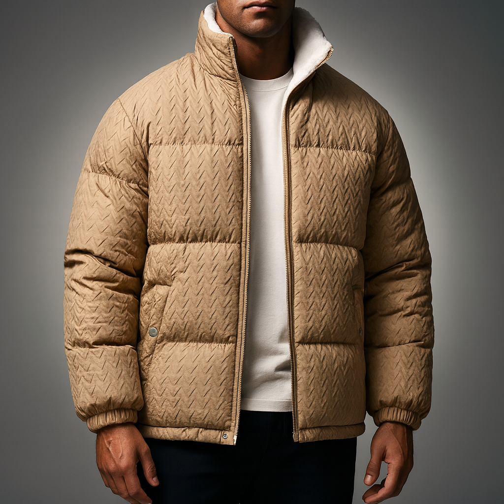 Men's Chevron-Quilted Puffer Coat Khaki