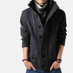 Men's Chunky Knit Polyester Relaxed Fit Button-front Cardigan Dark Grey