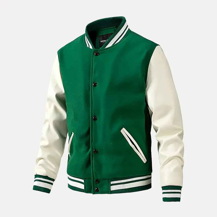 Men's Classic Baseball Varsity Jacket Green