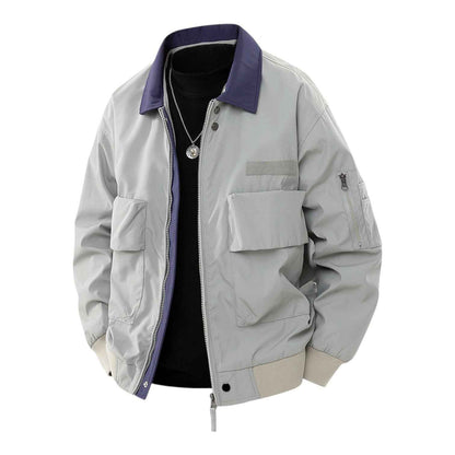 Men's Polyester Jacket Regular Fit Pockets Black Winter Gray