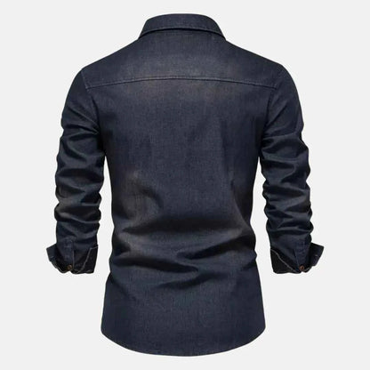 Men's Cotton Shirt Pockets Navy Black Long Sleeve