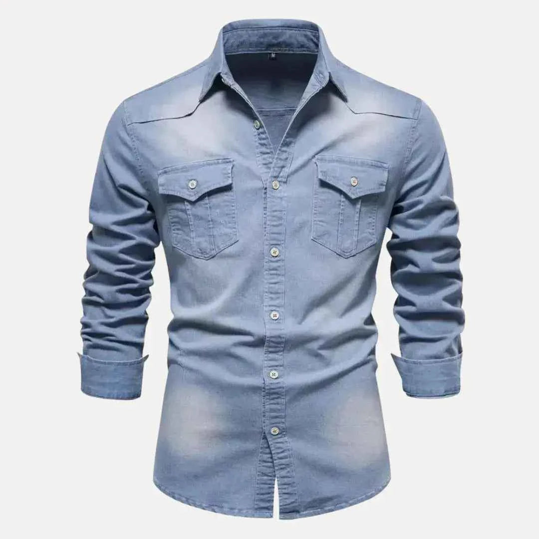 Men's Classic Button-Down Denim Shirt Light Blue