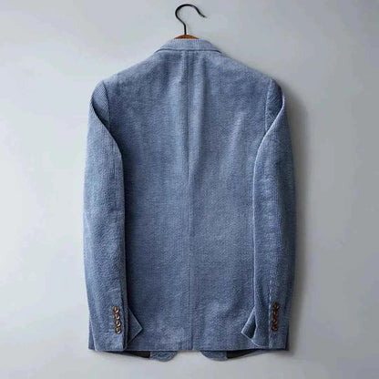 Men's Corduroy Blazer Slim Fit Button Closure Light Blue Winter