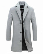 Men's Button-front Notch Lapel Solid Coat Winter Essential Grey