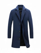 Men's Button-front Notch Lapel Solid Coat Winter Essential Navy Blue