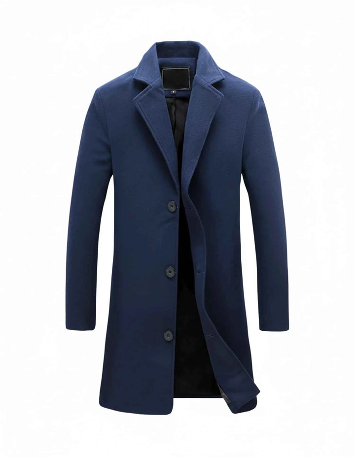 Men's Classic Formal Long Overcoat Navy Blue