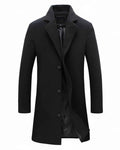 Men's Button-front Notch Lapel Solid Coat Winter Essential Black