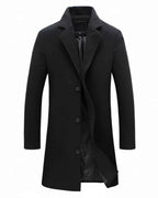 Men's Button-front Notch Lapel Solid Coat Winter Essential Black