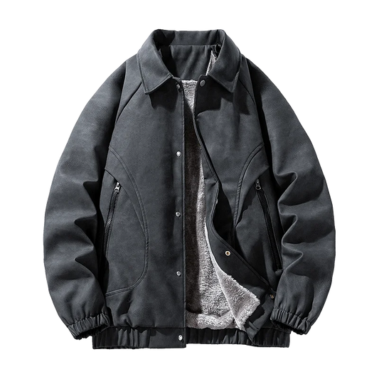 Men's Leather Zip-up Jacket Winter Essential Outerwear Collection Black