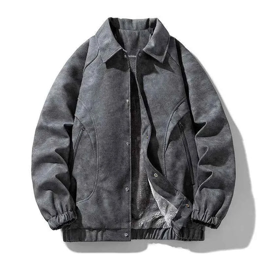 Men's Leather Zip-up Jacket Winter Essential Outerwear Collection Dark Gray