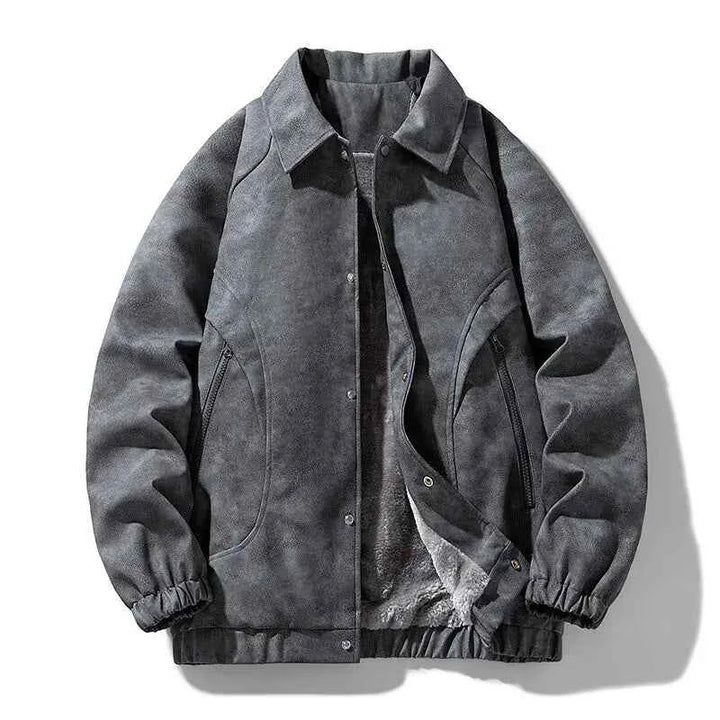 Men's Classic Harrington Leather Jacket Dark Gray