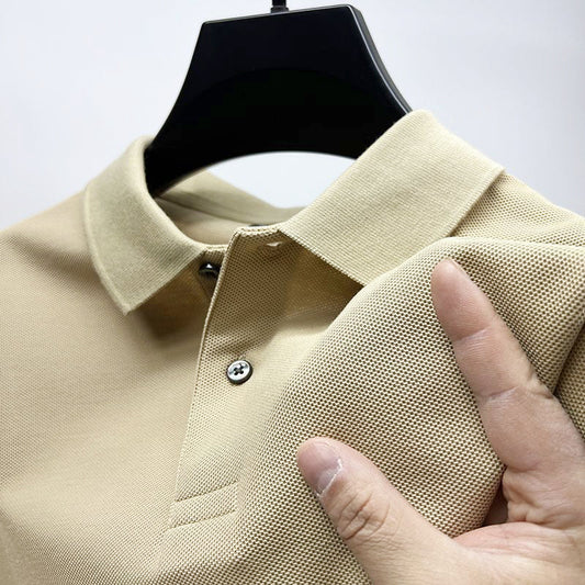 Men's Knit Cotton Textured Collar Solid Beige Winter Polo Shirt Beige