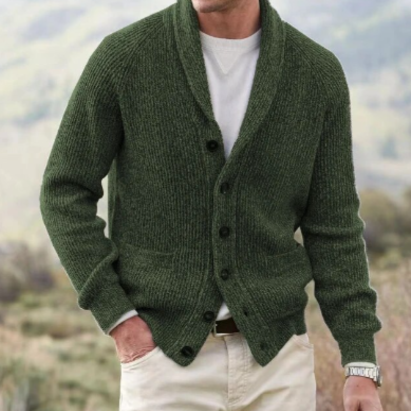 Men's Wool Cardigan Regular Fit Pockets Green Winter Black Green