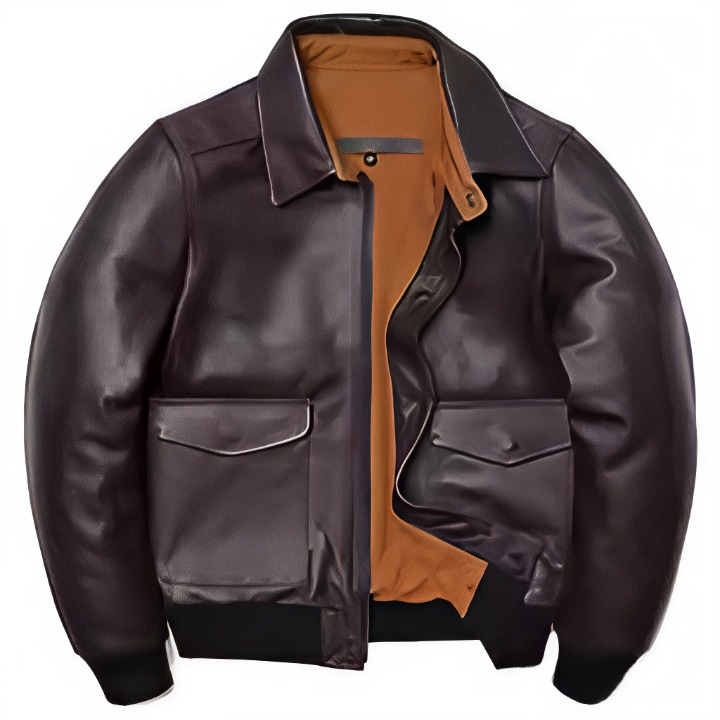 Men's Classic Leather Jacket – Zip Closure – Ribbed Hem – Point Collar