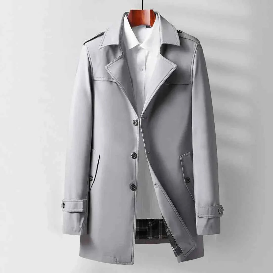 Men's Classic Mid-Length Trench Coat - Timeless Style & Versatility Gray