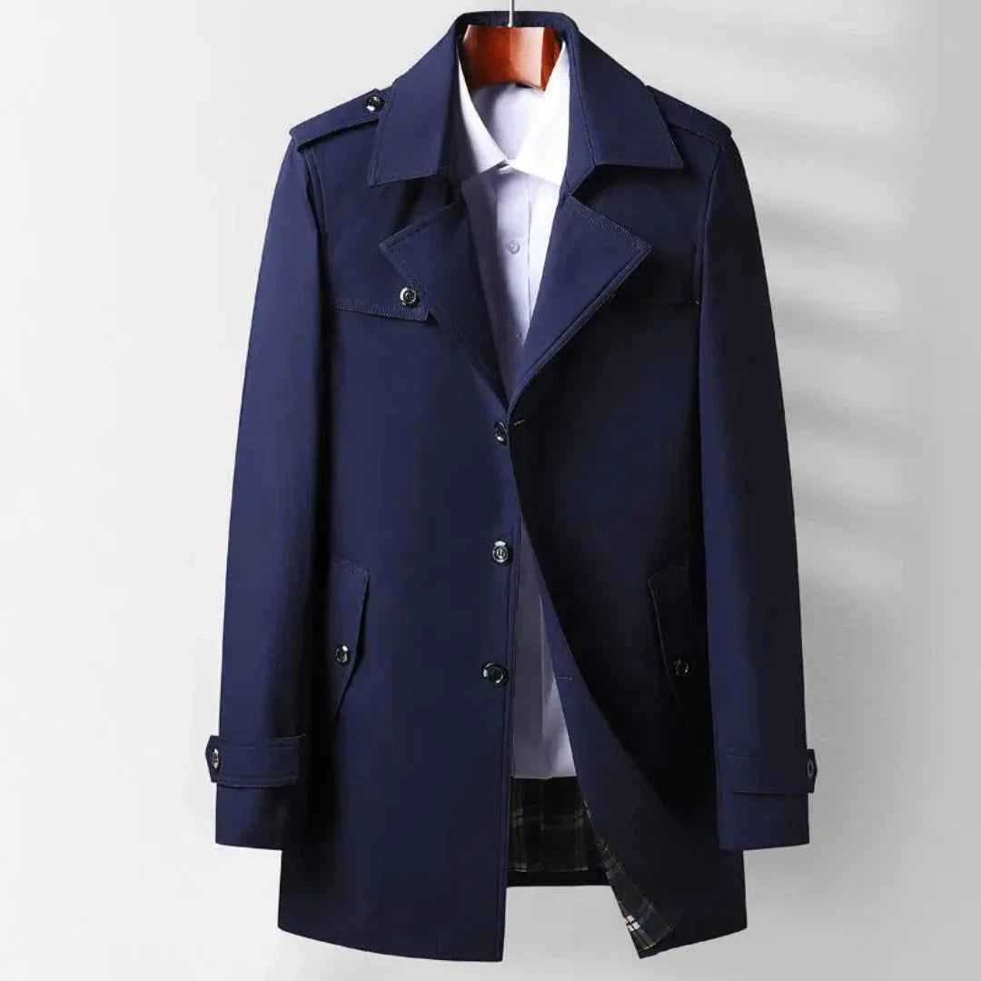 Men's Classic Mid-Length Trench Coat - Timeless Style & Versatility Blue