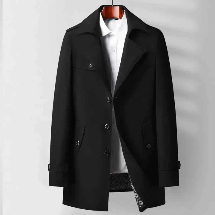 Men's Classic Mid-Length Trench Coat - Timeless Style & Versatility Black