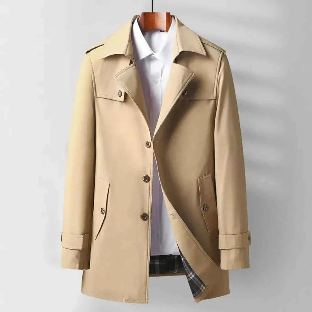 Men's Classic Mid-Length Trench Coat - Timeless Style & Versatility Beige