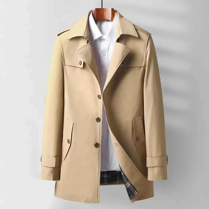 Men's Classic Mid-Length Trench Coat - Timeless Style & Versatility Beige