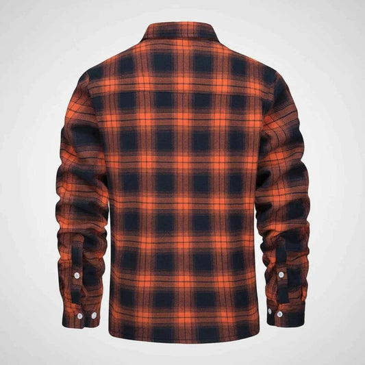 Men's Plaid Flannel Sherpa Lined Chest Pocket Orange Winter Jacket