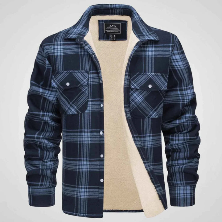 Men's Classic Plaid Flannel Jacket Navy Blue