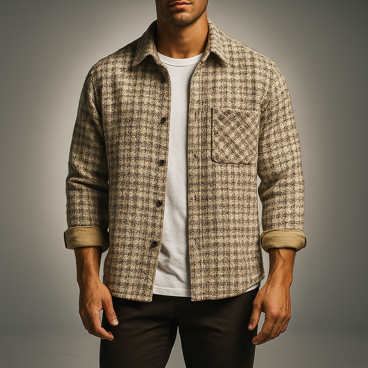 Men's Classic Plaid Shirt Beige