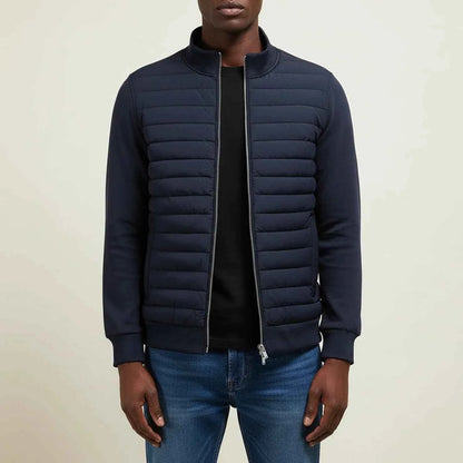 Men's Polyester Jacket Regular Ribbed Trim Black Winter Navy Blue