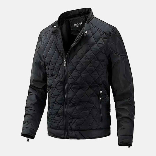Men's Cotton Padded Quilt Stitched Zip Up Winter Jacket Black