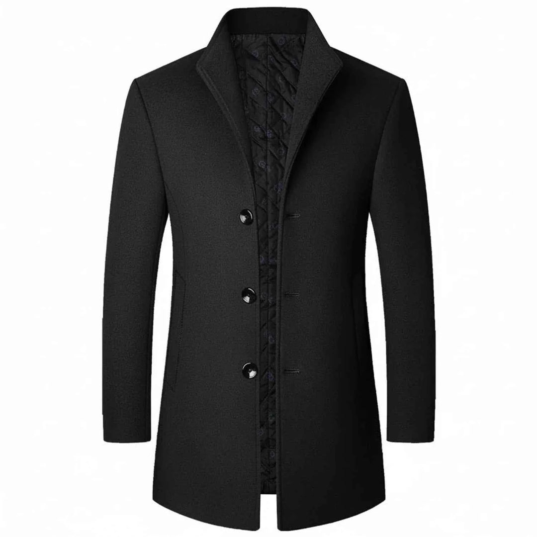 Men's Classic Three Button Formal Overcoat Black