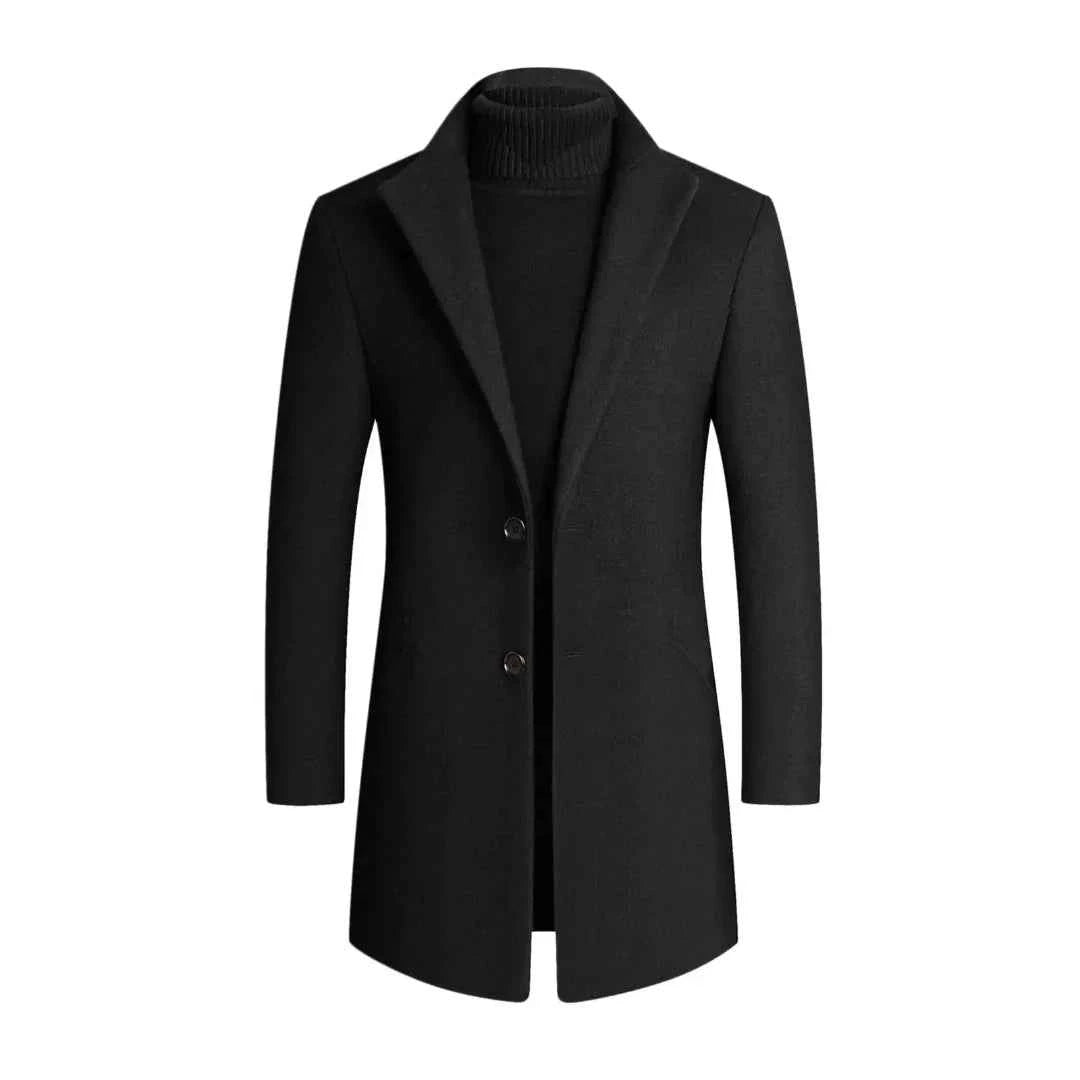 Men's Classic Two-Button Wool Overcoat Black