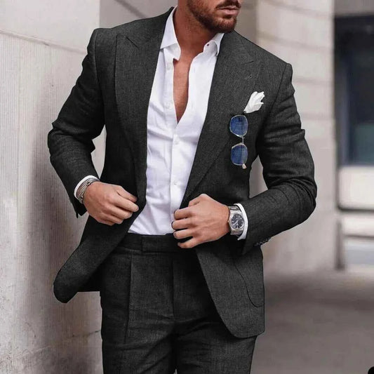 Men's Wool Polyester Lapel Blazer Winter Essential Outerwear Black