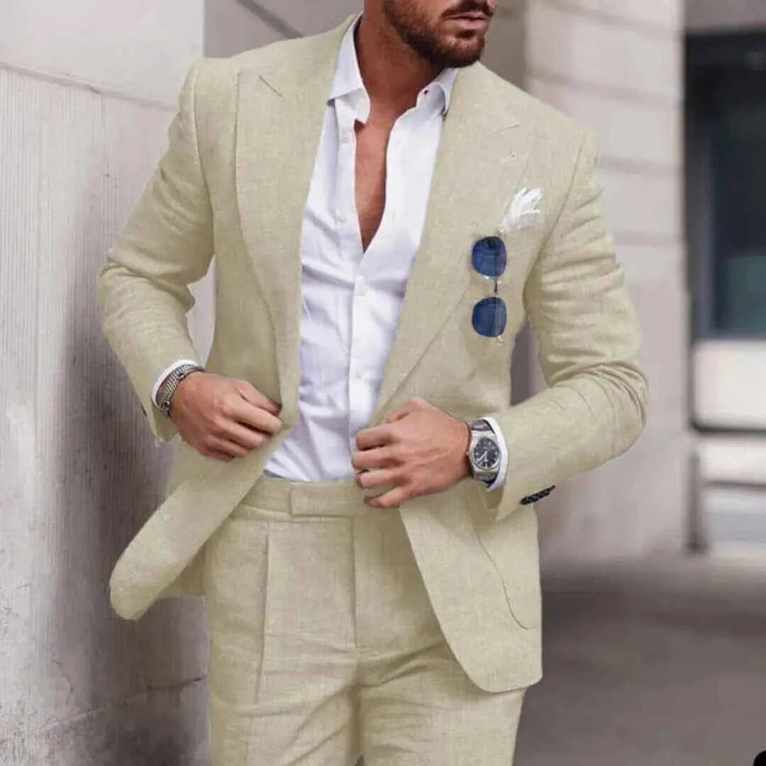 Men's Classic Two-Piece Tailored Suit Olive Green