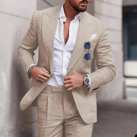 Men's Wool Polyester Lapel Blazer Winter Essential Outerwear Beige