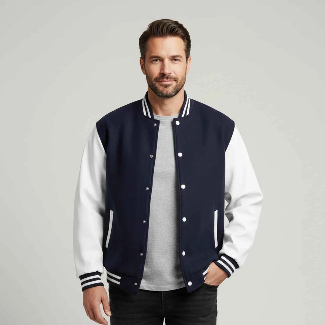 Men's Classic Varsity Jacket Navy Blue
