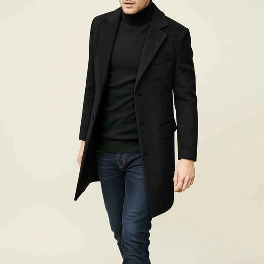 Men's Single Breasted Notched Lapel Knee Length Winter Overcoat