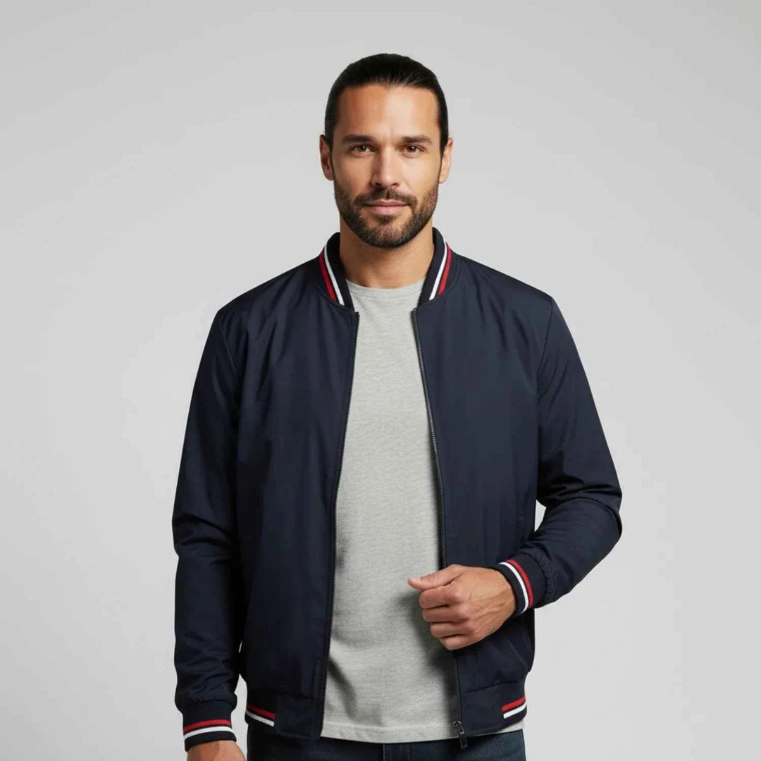 Men's Classic Zip-Up Bomber Jacket Navy Blue