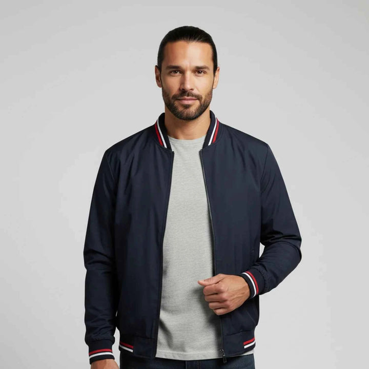 Men's Classic Zip-Up Bomber Jacket Navy Blue