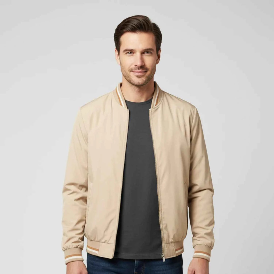 Men's Classic Zip-Up Bomber Jacket Beige