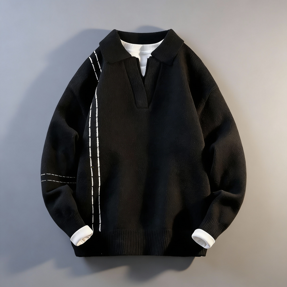 Men's Collared Sweater - Stylish and Comfortable Knitwear Black