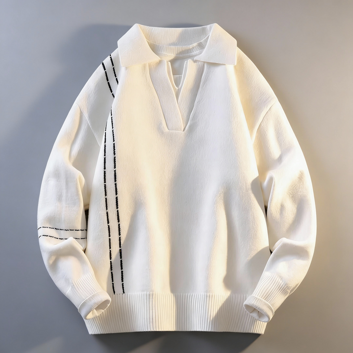 Men's Collared Sweater - Stylish and Comfortable Knitwear White