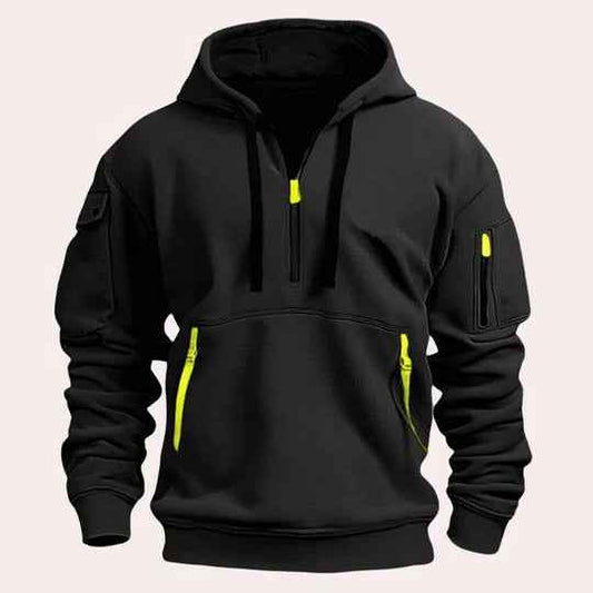 Men's Cotton Blend Navy Solid Hoodie Winter Essential Knitwear Black