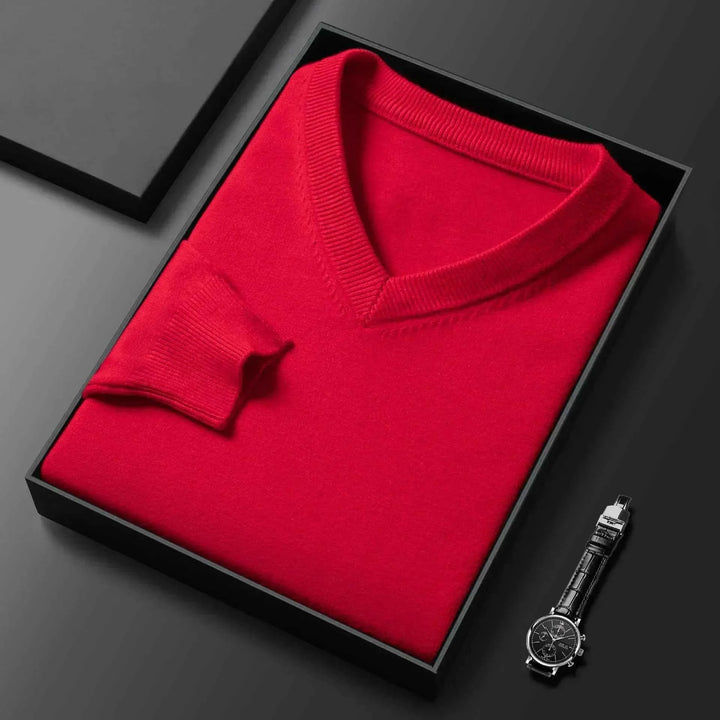 Men's Comfortable Merino Wool Sweater Red V-hals