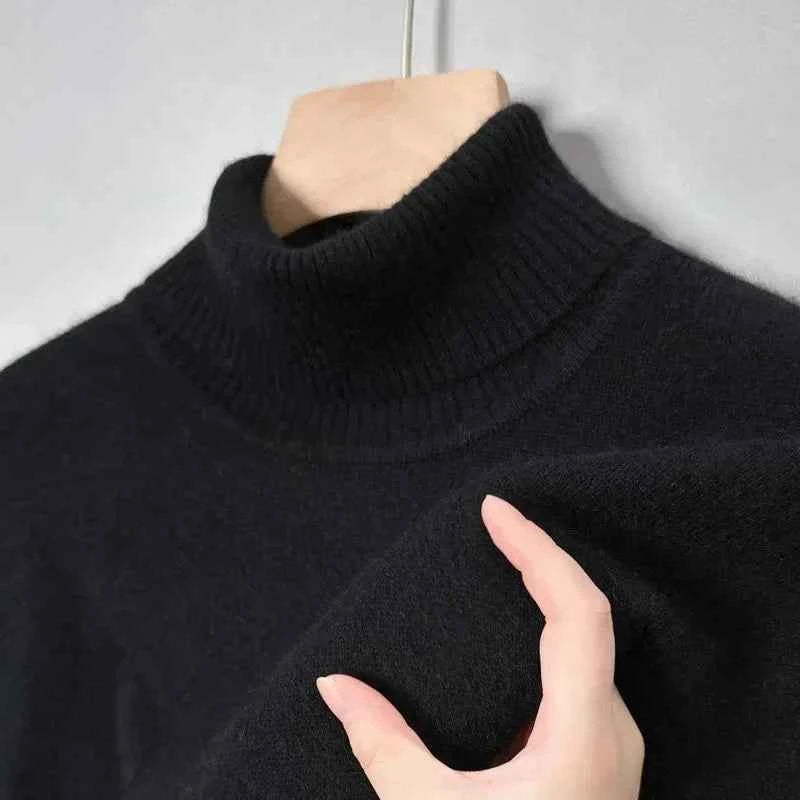 Men's Comfortable Merino Wool Sweater Black Hoge hals