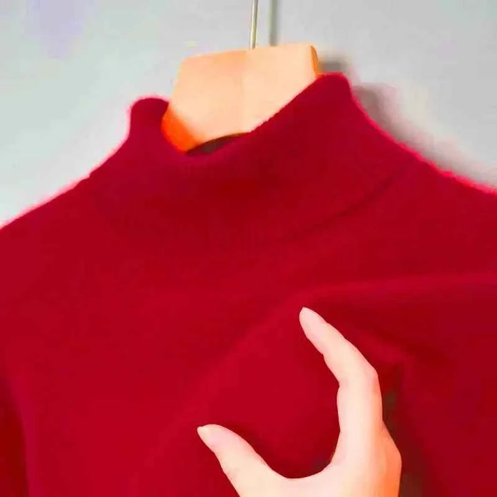 Men's Comfortable Merino Wool Sweater Red Hoge hals
