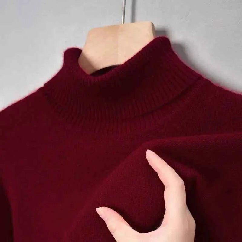 Men's Comfortable Merino Wool Sweater Red Wine Hoge hals