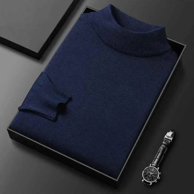 Men's Comfortable Merino Wool Sweater Dark Blue Ronde hals