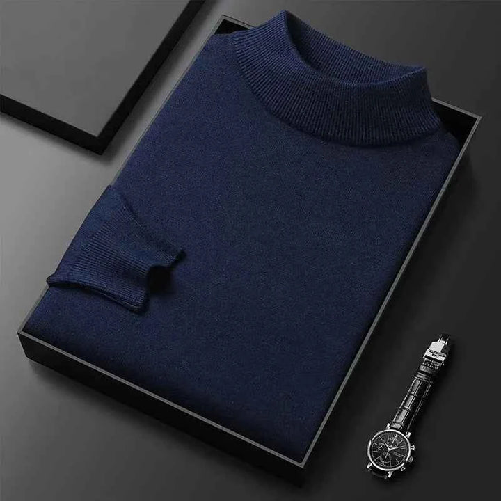 Men's Comfortable Merino Wool Sweater Dark Blue Ronde hals
