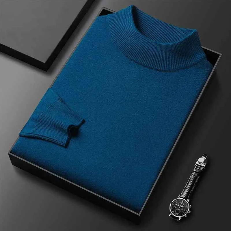 Men's Comfortable Merino Wool Sweater Navy Blue Ronde hals