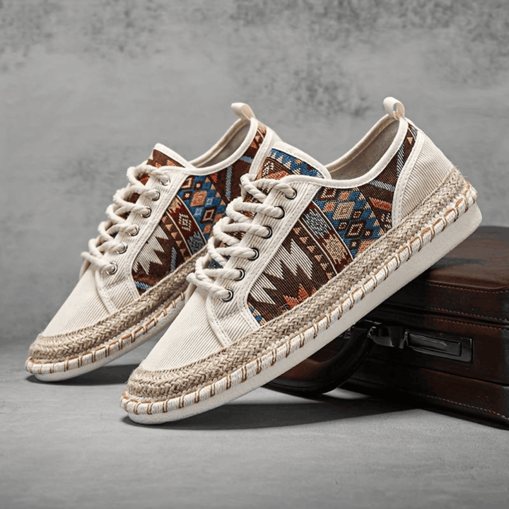 Men's Comfortable Printed Lace-Up Sneakers Sahara Beige